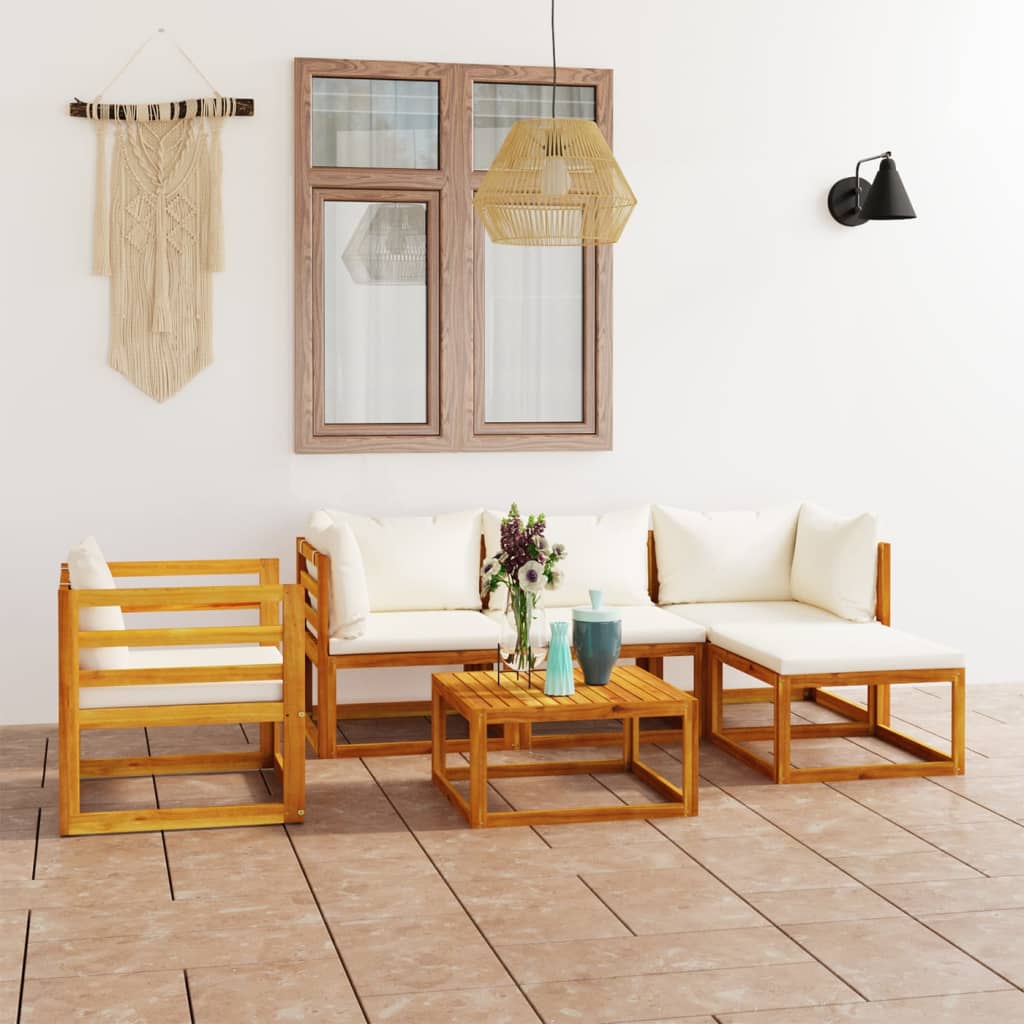 5 Piece Patio Lounge Set With Cushions Solid Acacia Wood