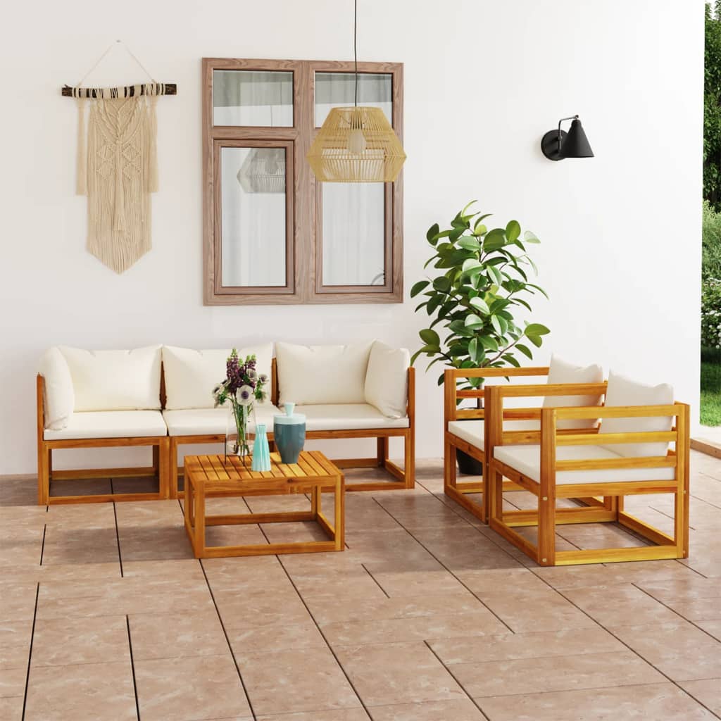 5 Piece Patio Lounge Set With Cushions Solid Acacia Wood