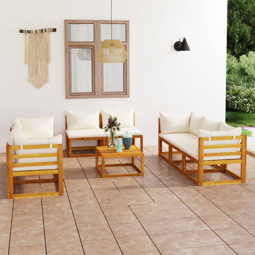 5 Piece Patio Lounge Set With Cushions Solid Acacia Wood