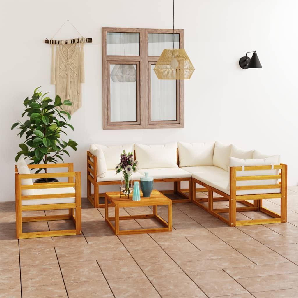 5 Piece Patio Lounge Set With Cushions Solid Acacia Wood