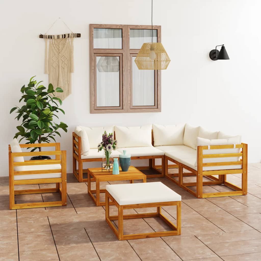 5 Piece Patio Lounge Set With Cushions Solid Acacia Wood