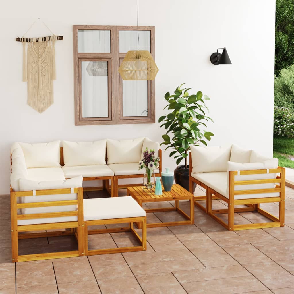 5 Piece Patio Lounge Set With Cushions Solid Acacia Wood