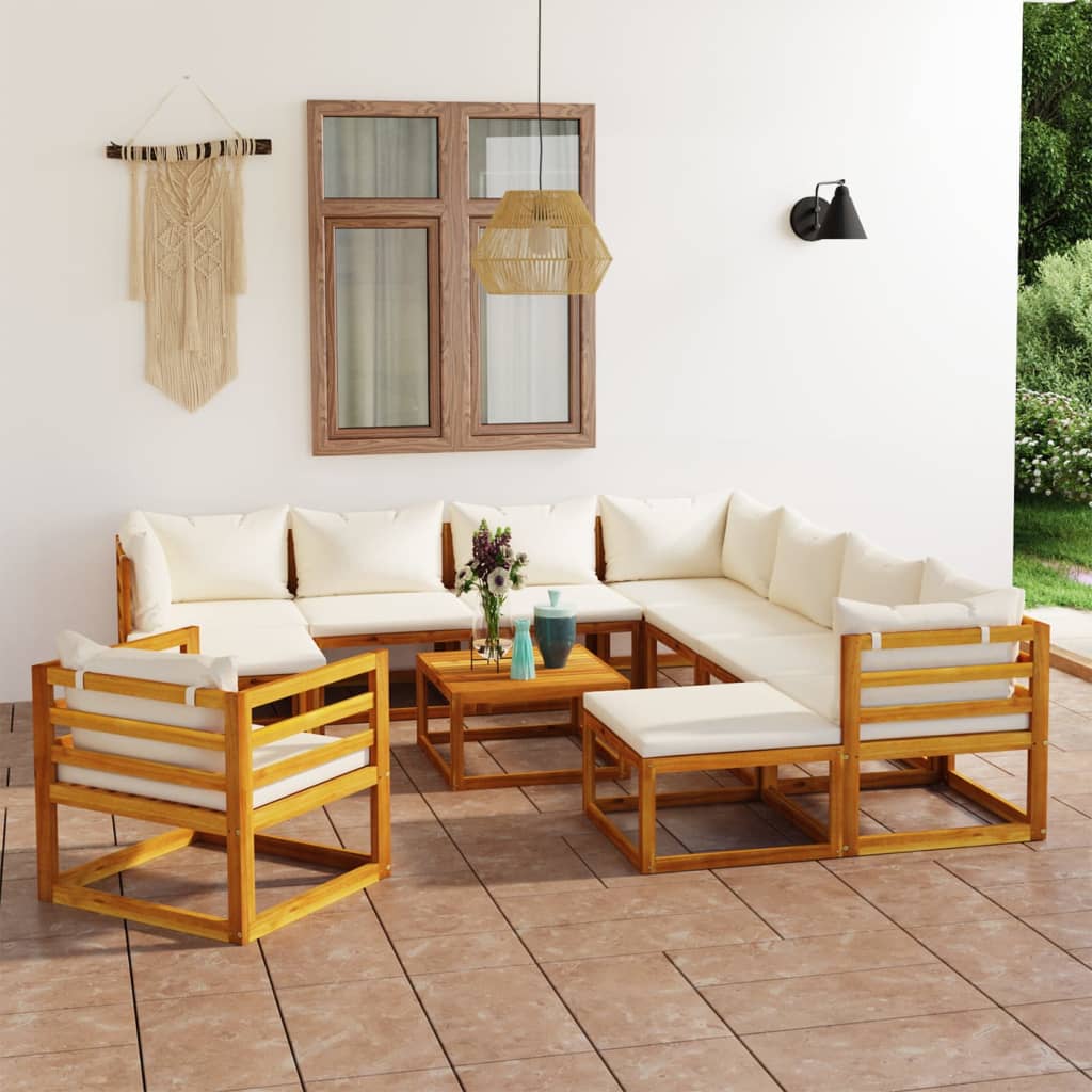 5 Piece Patio Lounge Set With Cushions Solid Acacia Wood