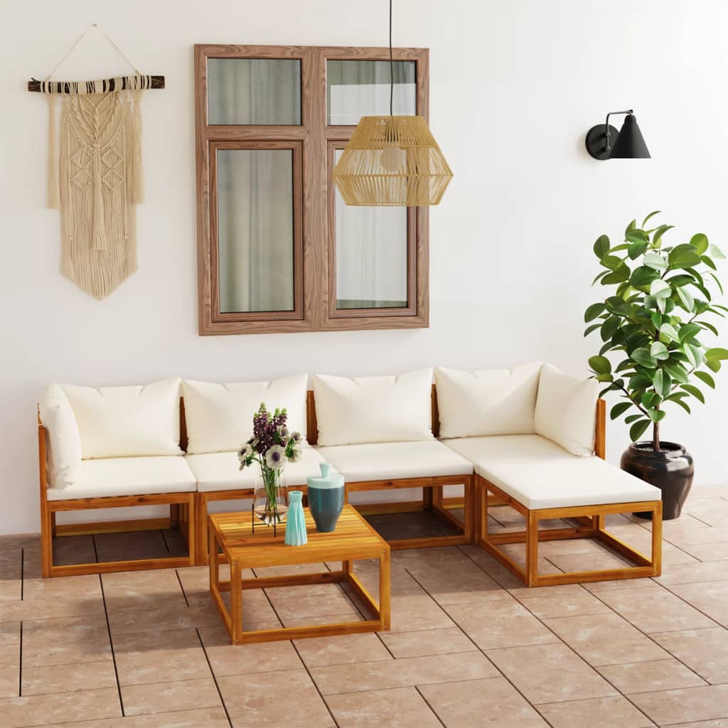 5 Piece Patio Lounge Set With Cushions Solid Acacia Wood