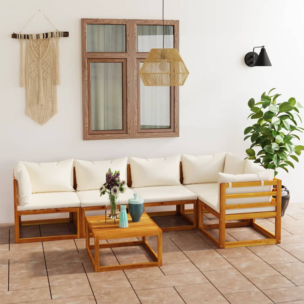 5 Piece Patio Lounge Set With Cushions Solid Acacia Wood