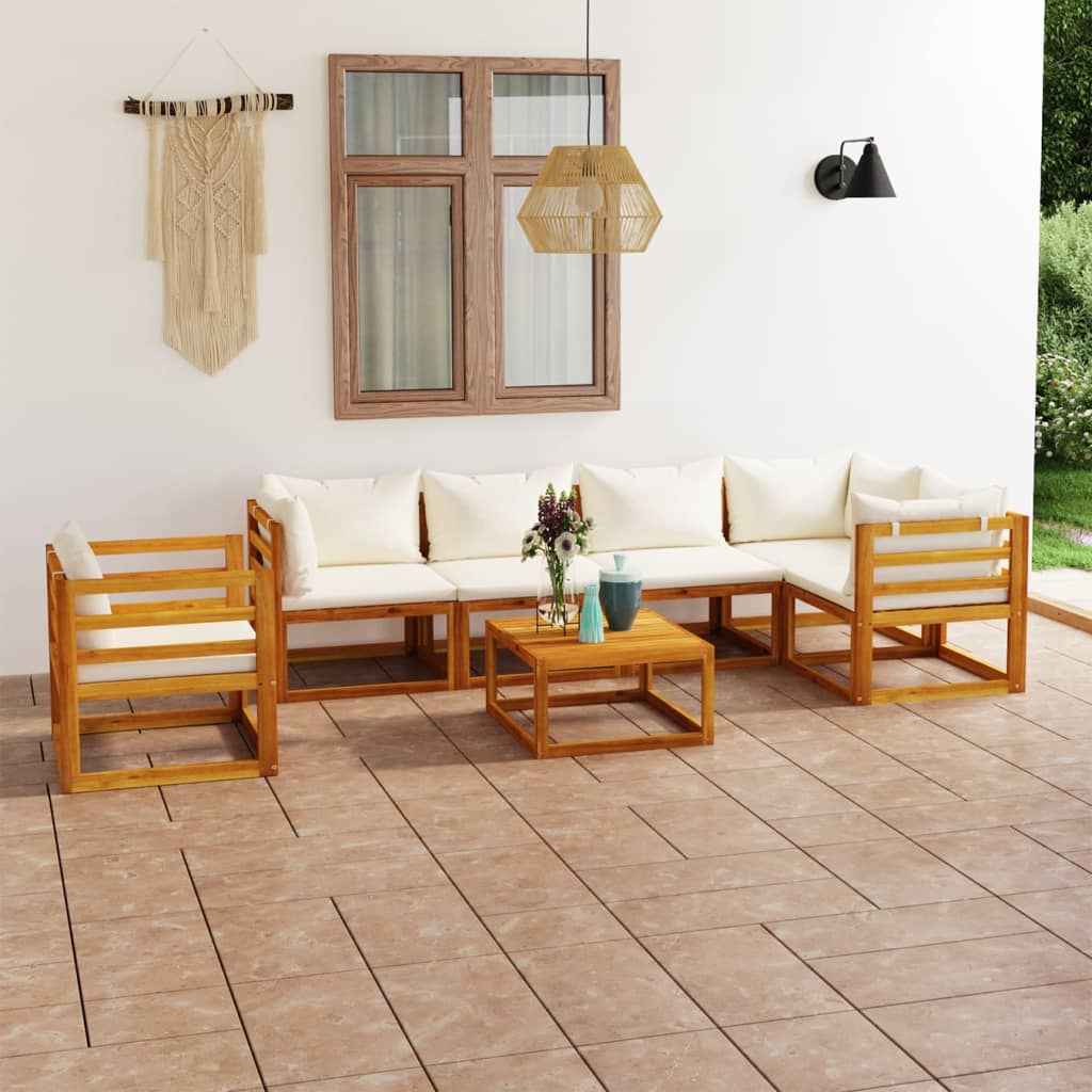 5 Piece Patio Lounge Set With Cushions Solid Acacia Wood