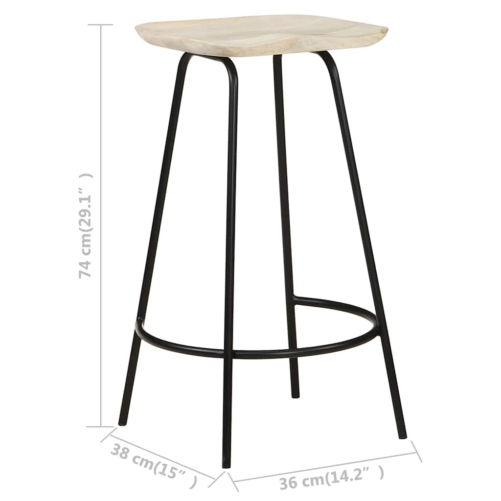 Bar Stools 2 Pcs Solid Mango Wood