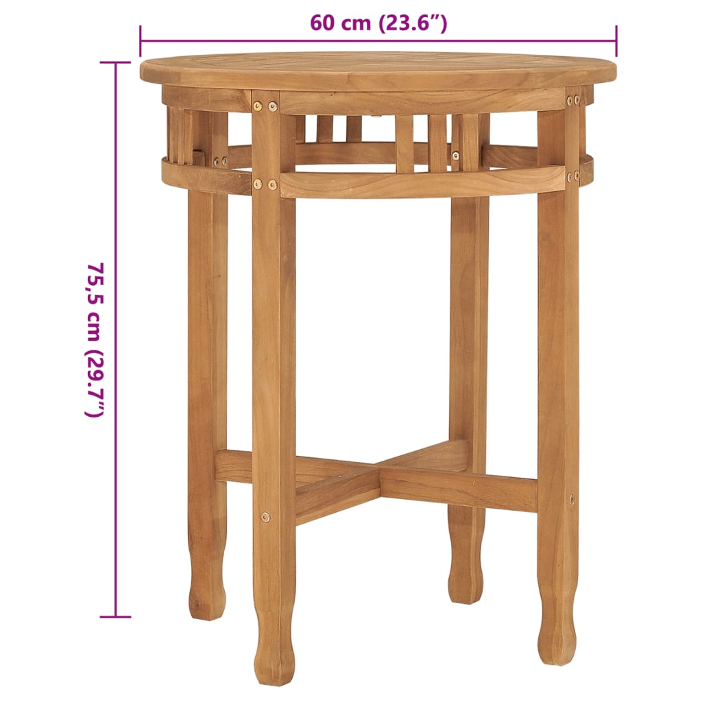 Bistro Table Ø23.6&quot;X29.7&quot; Solid Teak Wood