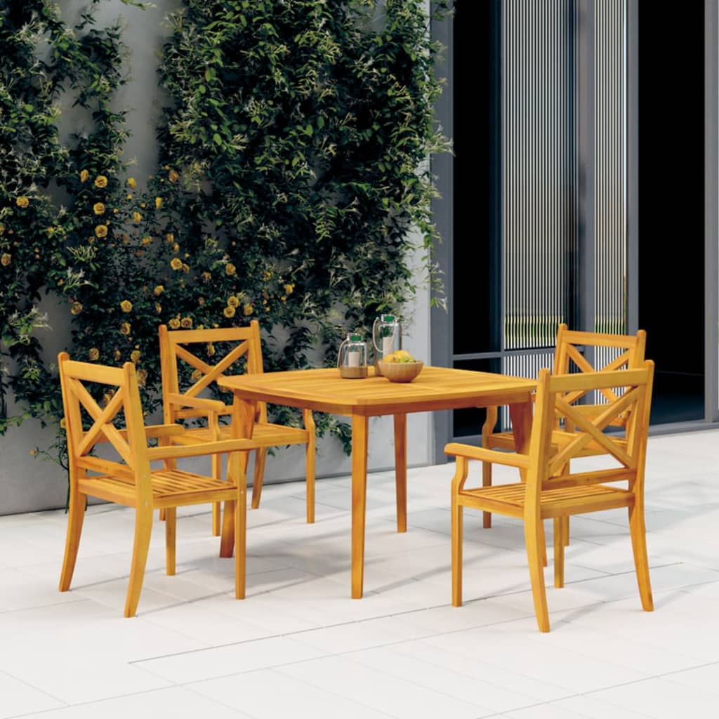 5 Piece Patio Dining Set Solid Wood Acacia