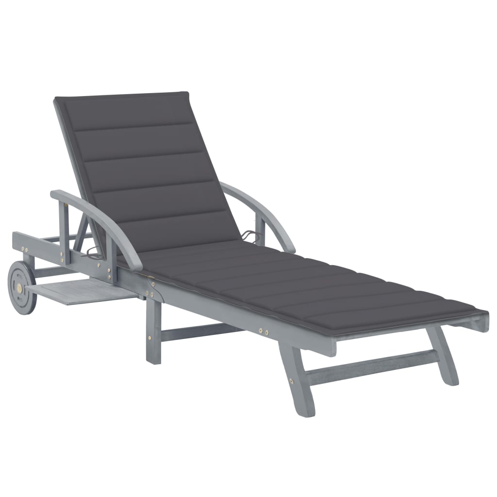 Patio Sun Lounger With Cushion Solid Wood Acacia