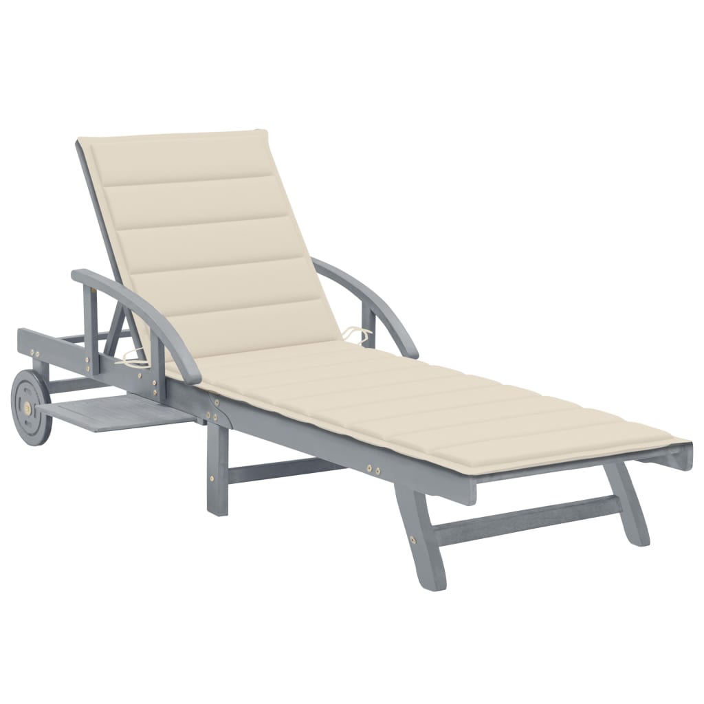 Patio Sun Lounger With Cushion Solid Wood Acacia