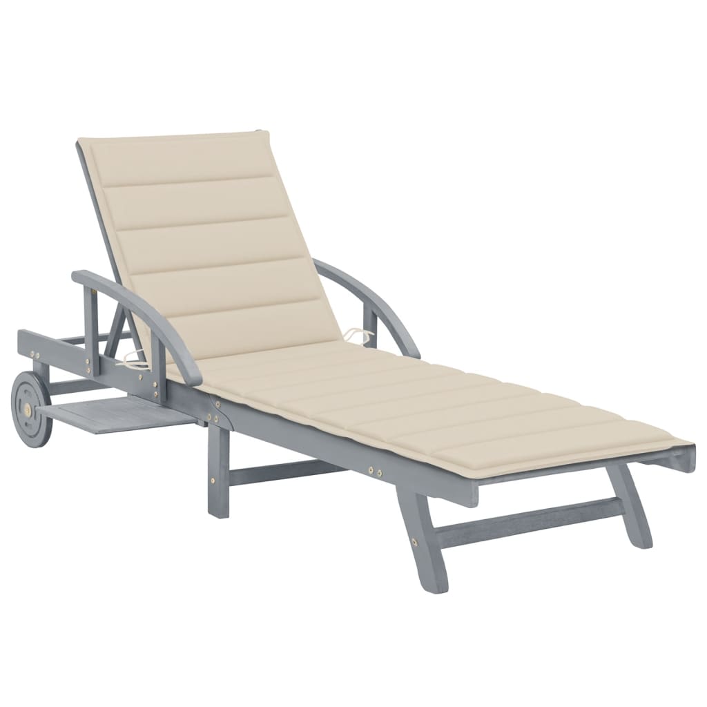 Patio Sun Lounger With Cushion Solid Wood Acacia