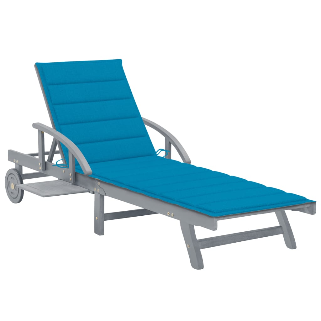 Patio Sun Lounger With Cushion Solid Wood Acacia