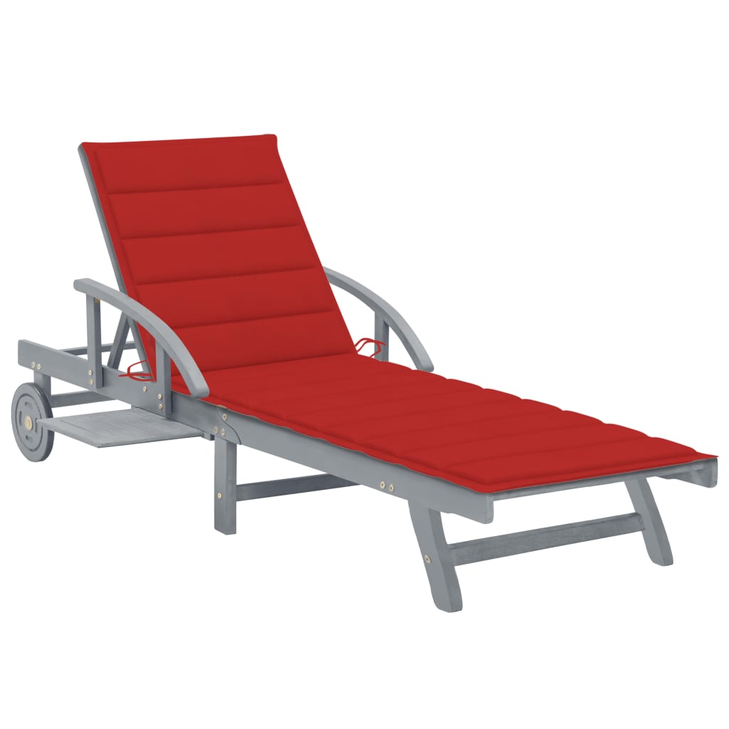 Patio Sun Lounger With Cushion Solid Wood Acacia