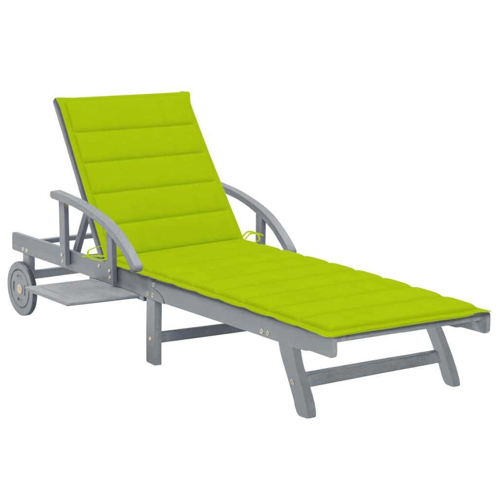 Patio Sun Lounger With Cushion Solid Wood Acacia