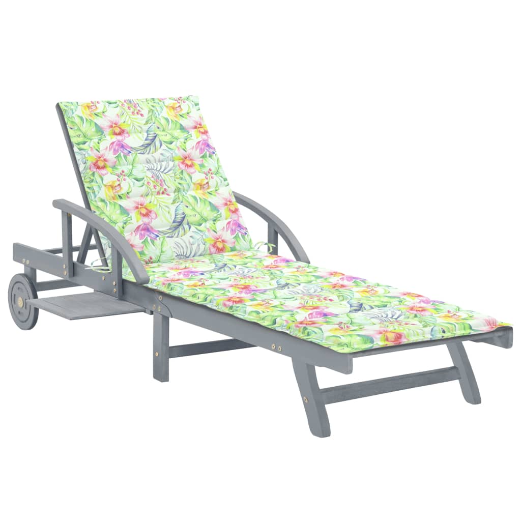 Patio Sun Lounger With Cushion Solid Wood Acacia