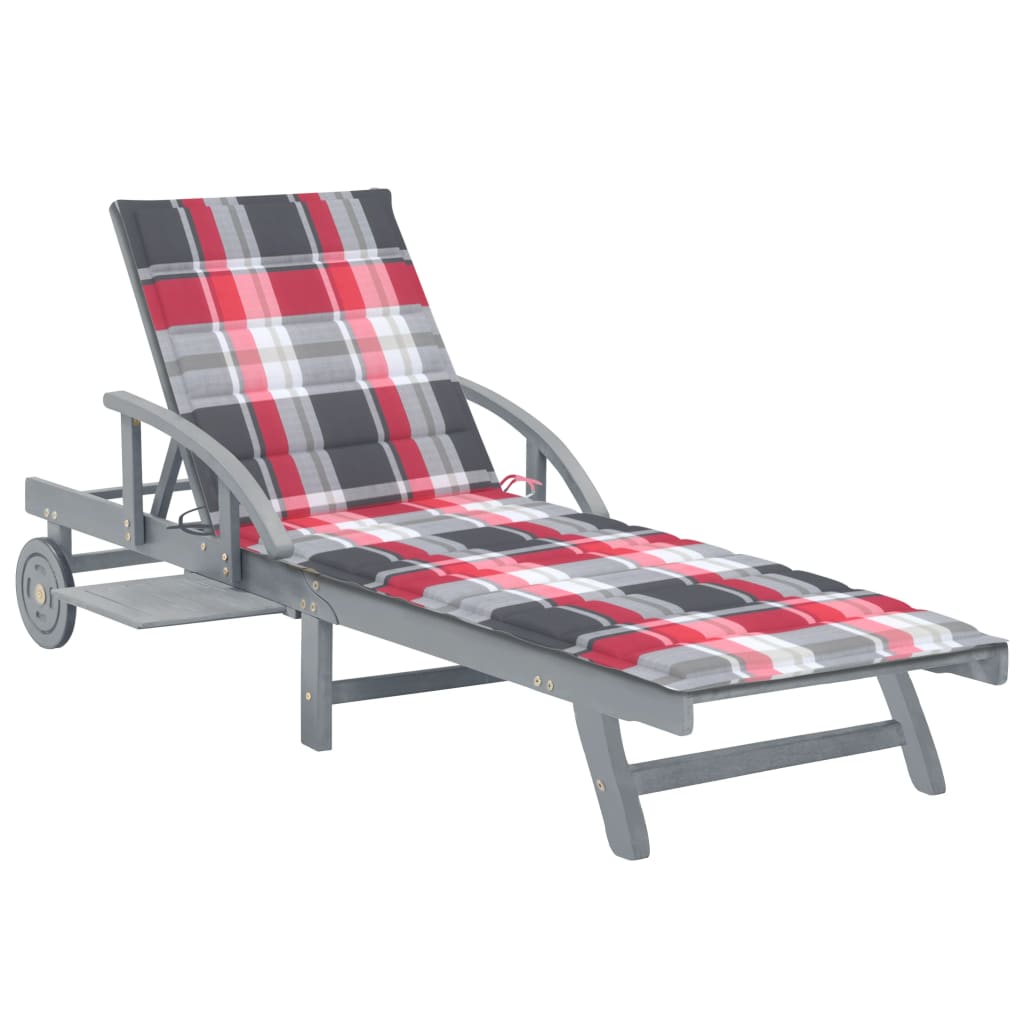 Patio Sun Lounger With Cushion Solid Wood Acacia