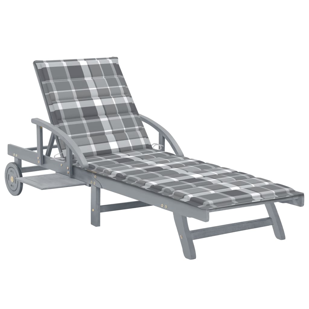 Patio Sun Lounger With Cushion Solid Wood Acacia