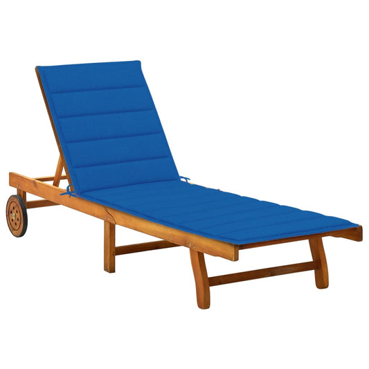 Patio Sun Lounger With Cushion Solid Wood Acacia