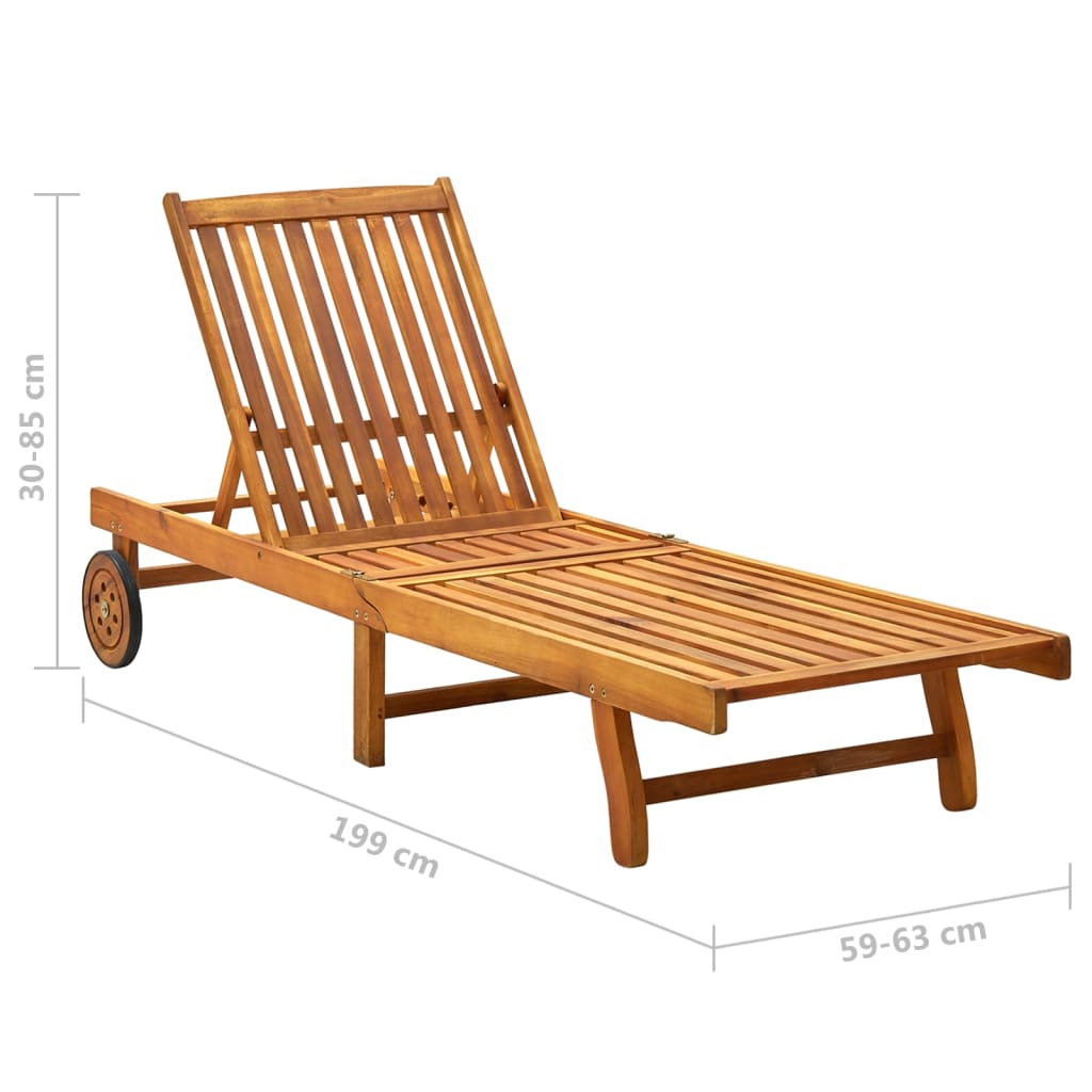 Patio Sun Lounger With Cushion Solid Wood Acacia