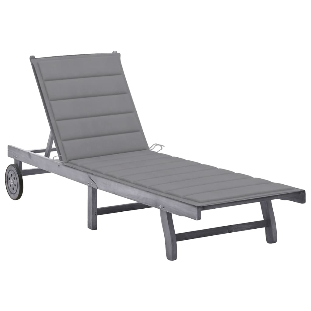 Patio Sun Lounger With Cushion Gray Solid Wood Acacia