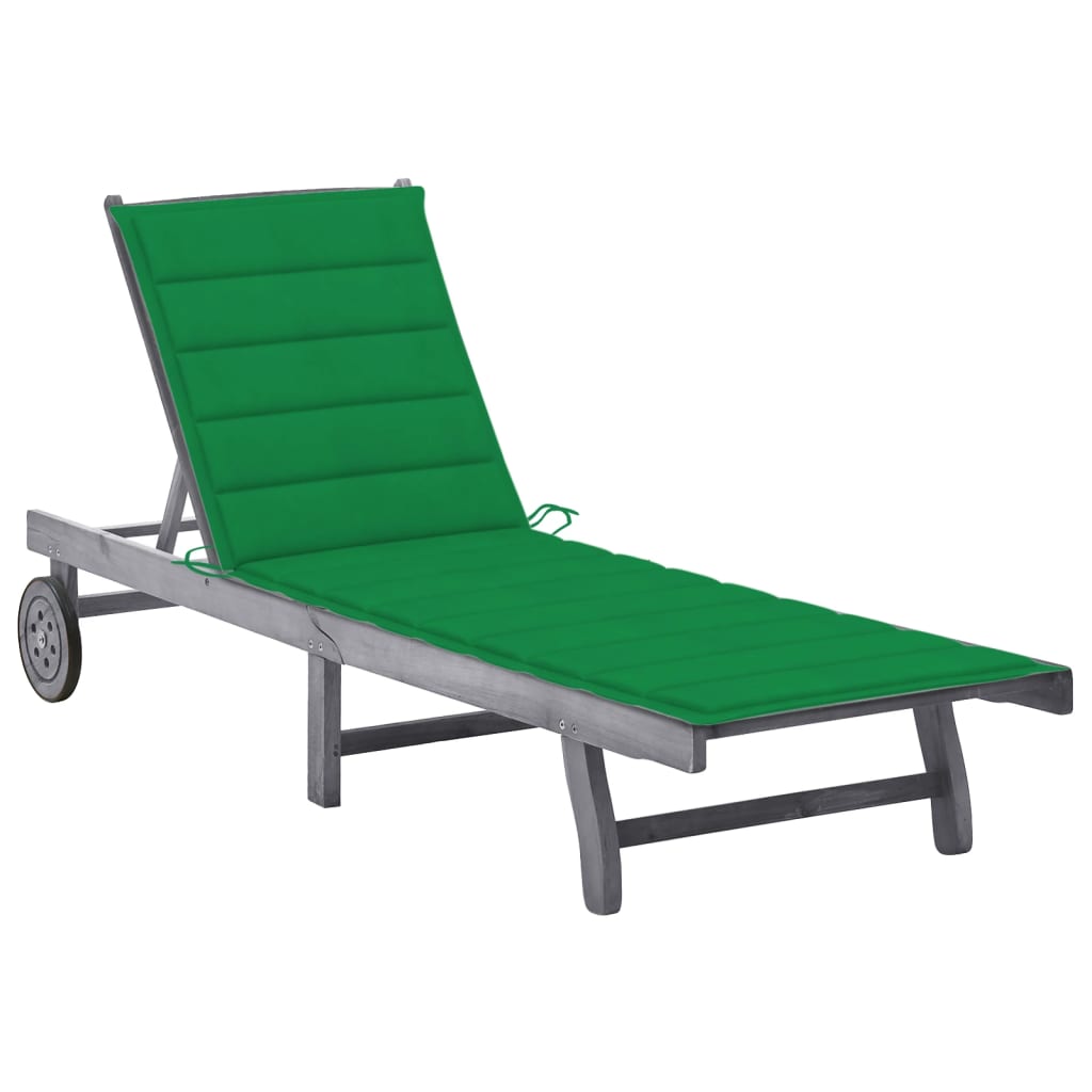 Patio Sun Lounger With Cushion Gray Solid Wood Acacia