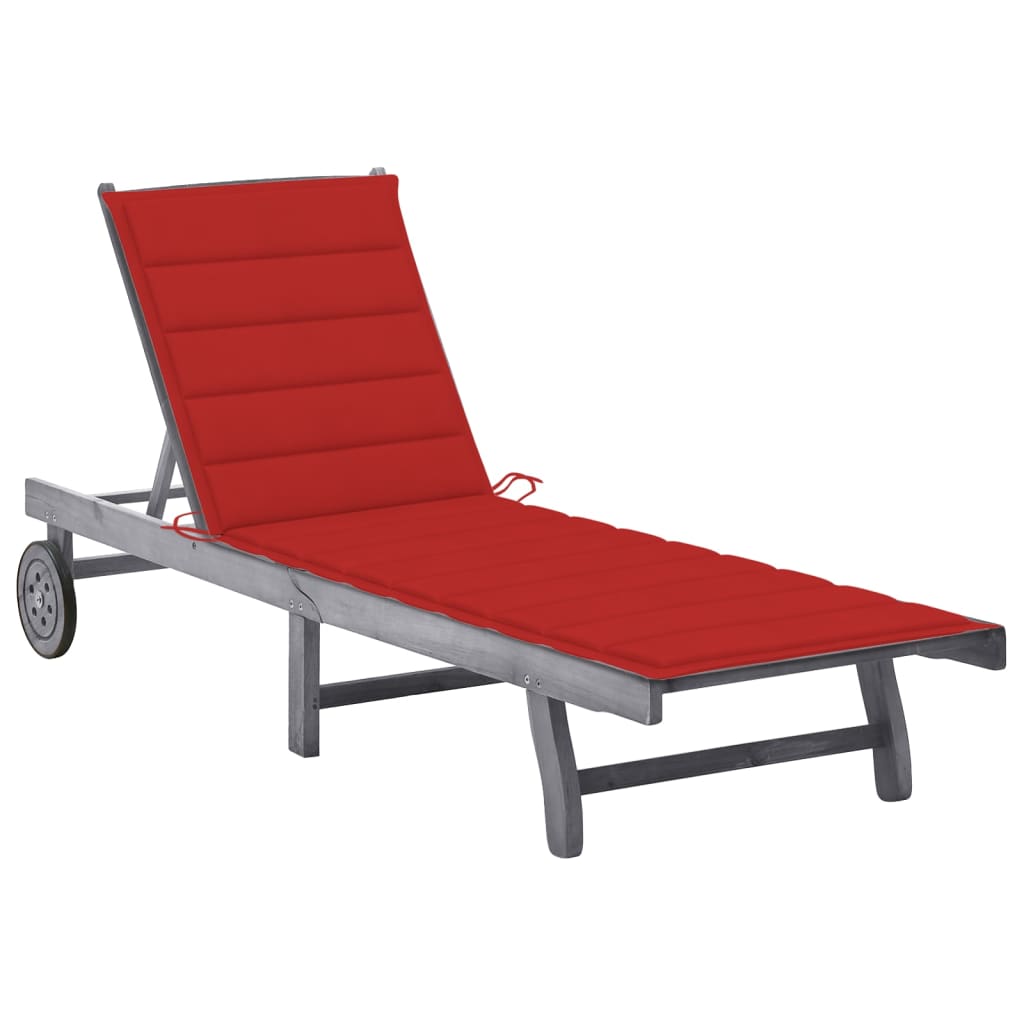 Patio Sun Lounger With Cushion Gray Solid Wood Acacia