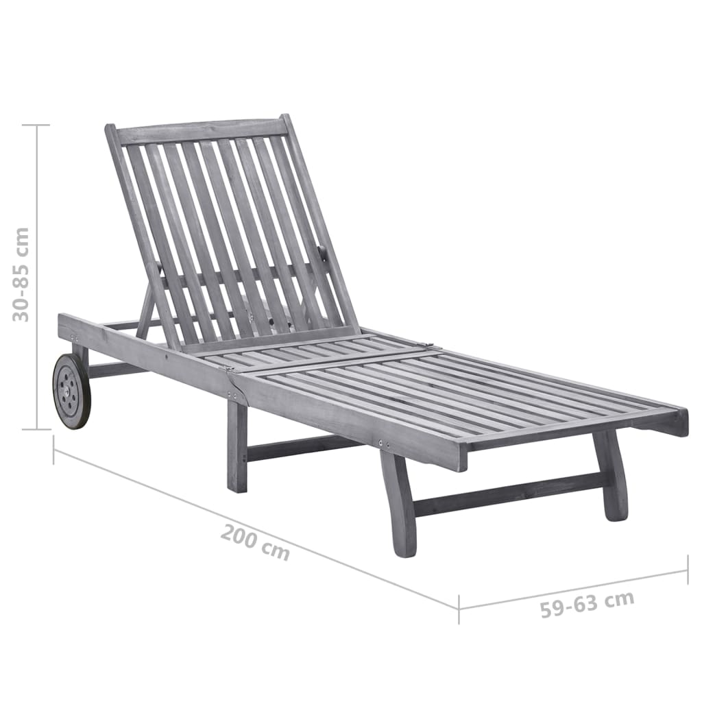 Patio Sun Lounger With Cushion Gray Solid Wood Acacia