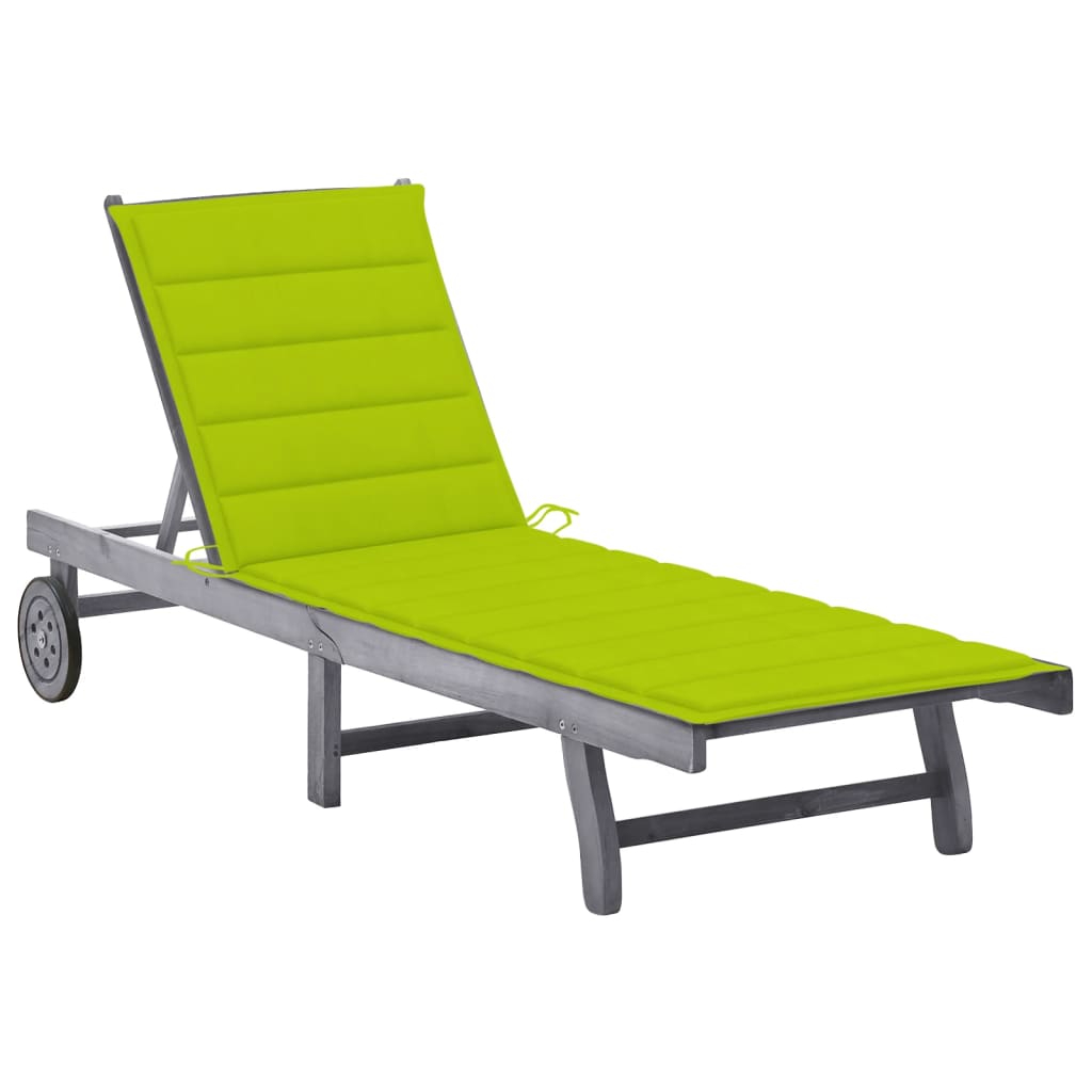 Patio Sun Lounger With Cushion Gray Solid Wood Acacia