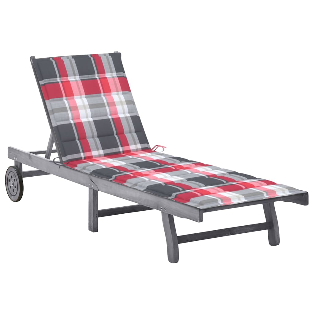 Patio Sun Lounger With Cushion Gray Solid Wood Acacia