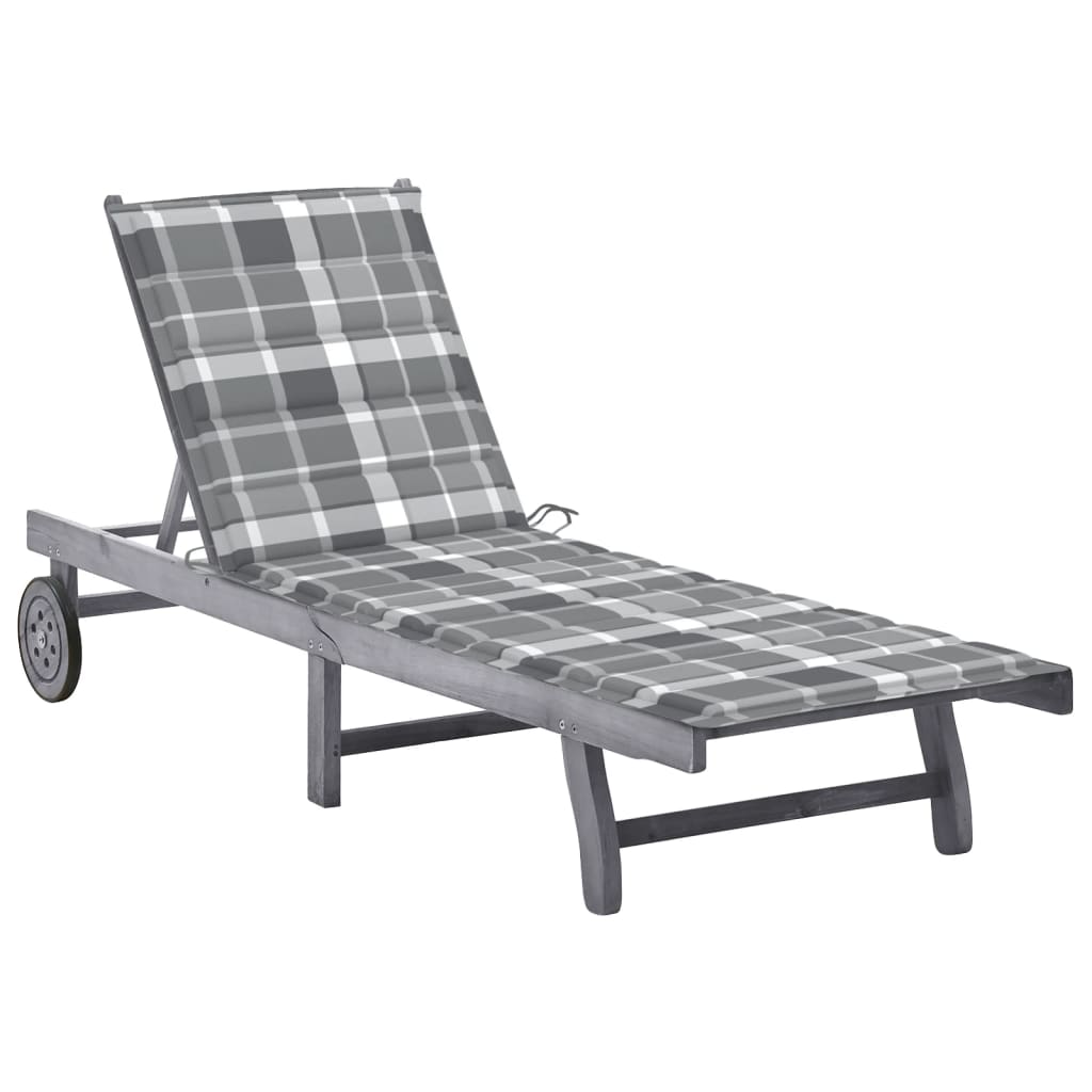 Patio Sun Lounger With Cushion Gray Solid Wood Acacia