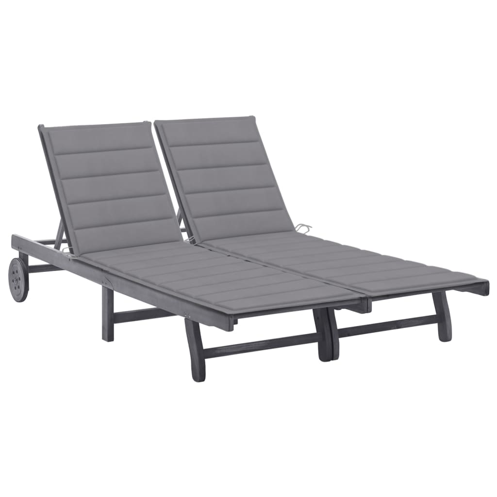 Patio Sun Lounger With Cushion Gray Solid Wood Acacia