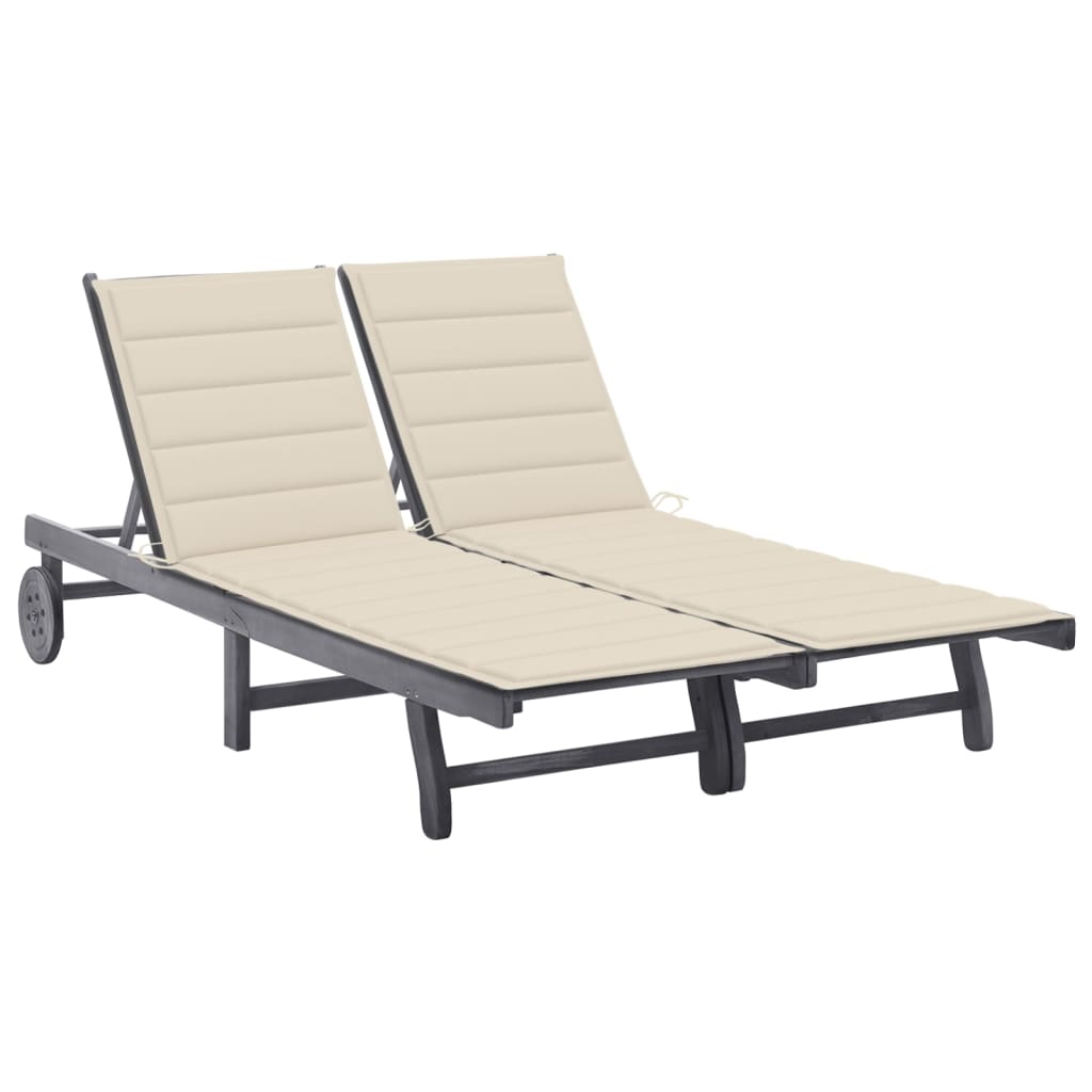 Patio Sun Lounger With Cushion Gray Solid Wood Acacia