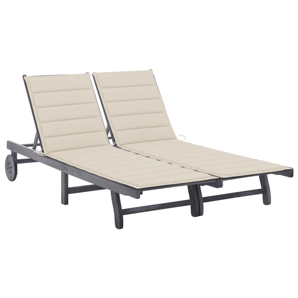 Patio Sun Lounger With Cushion Gray Solid Wood Acacia