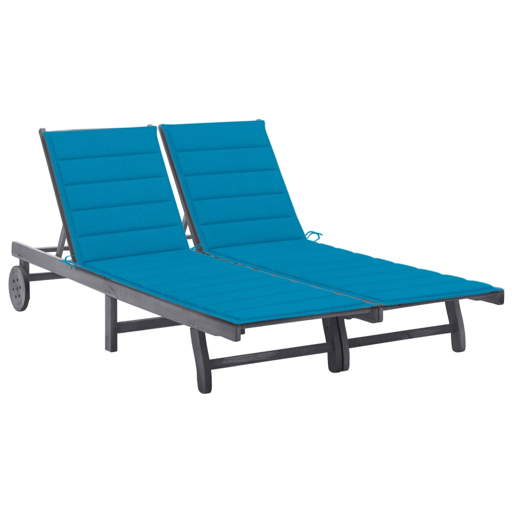 Patio Sun Lounger With Cushion Gray Solid Wood Acacia