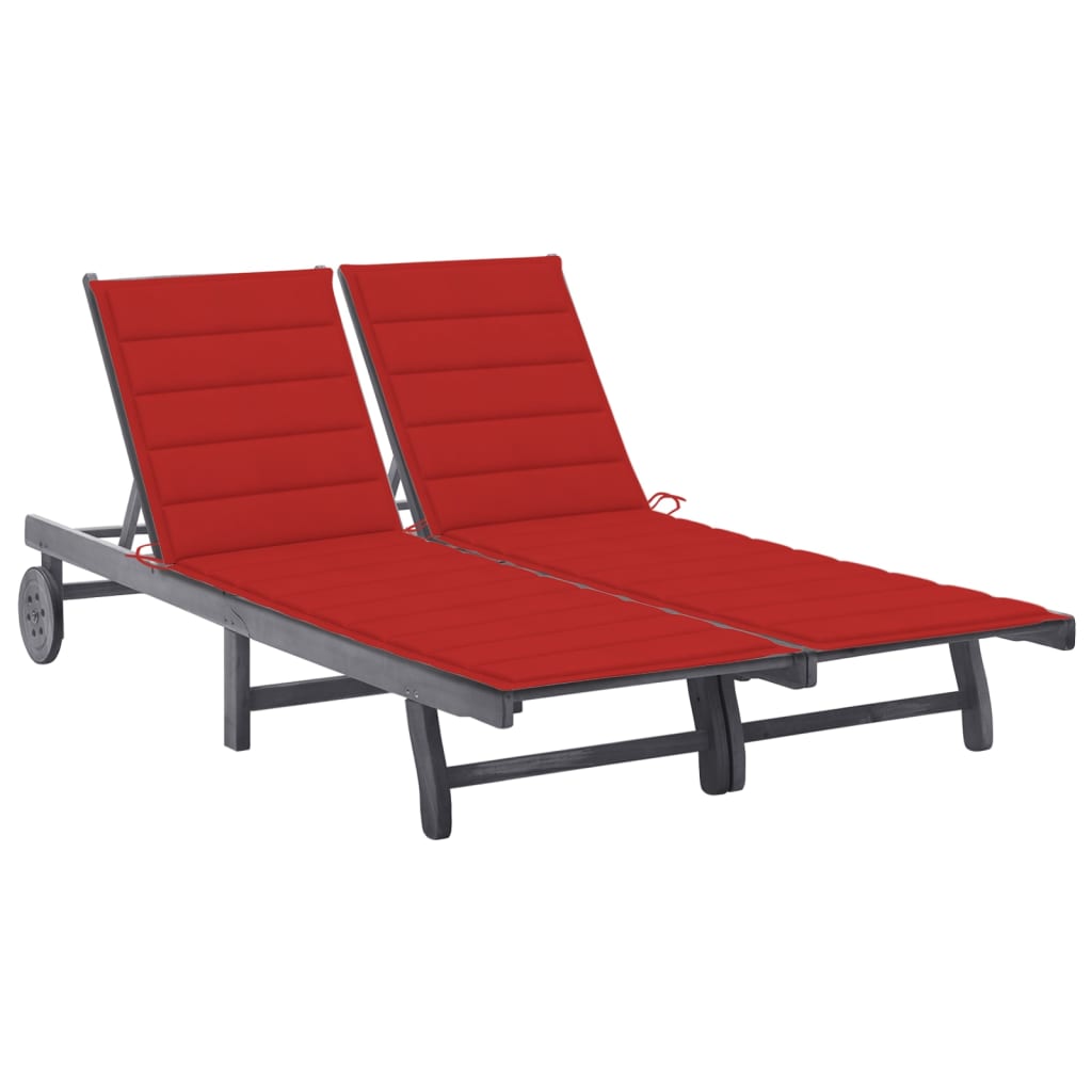 Patio Sun Lounger With Cushion Gray Solid Wood Acacia