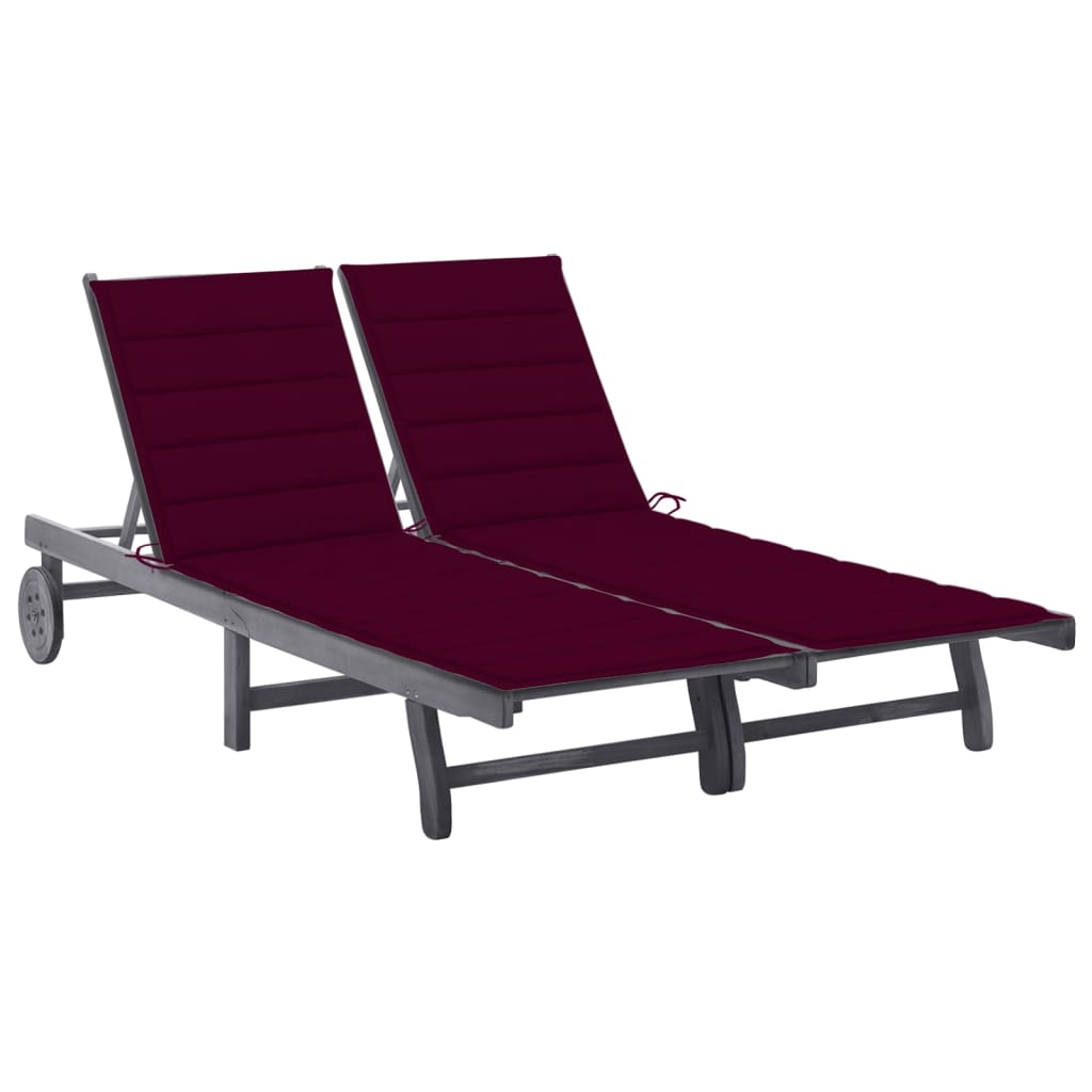 Patio Sun Lounger With Cushion Gray Solid Wood Acacia