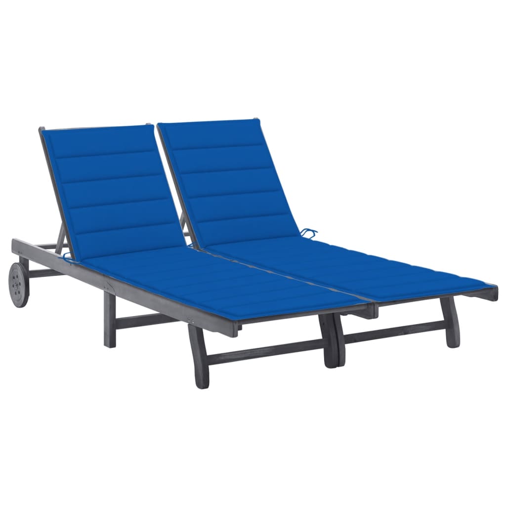 Patio Sun Lounger With Cushion Gray Solid Wood Acacia