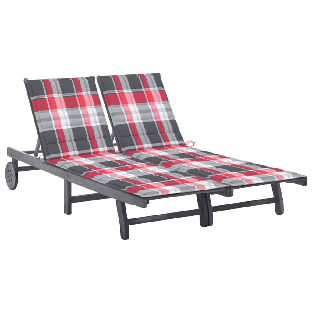 Patio Sun Lounger With Cushion Gray Solid Wood Acacia