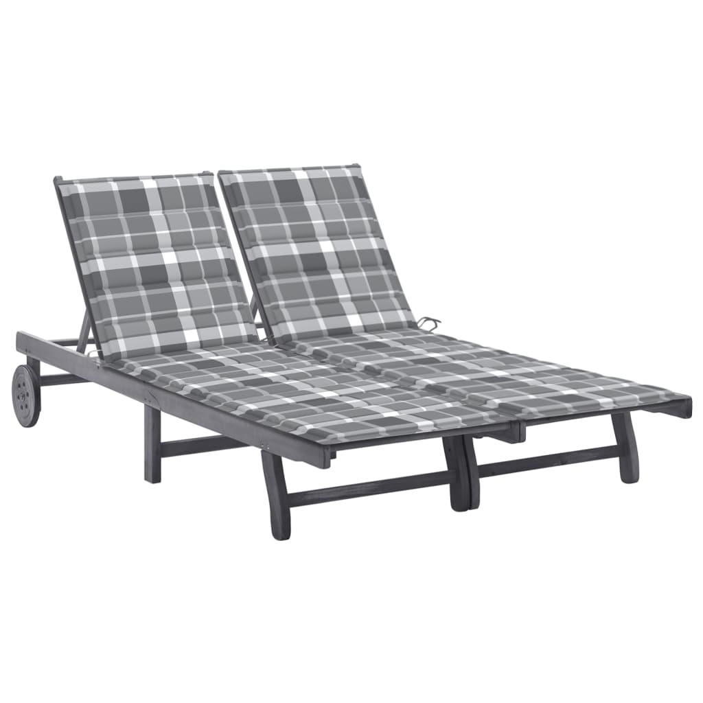 Patio Sun Lounger With Cushion Gray Solid Wood Acacia