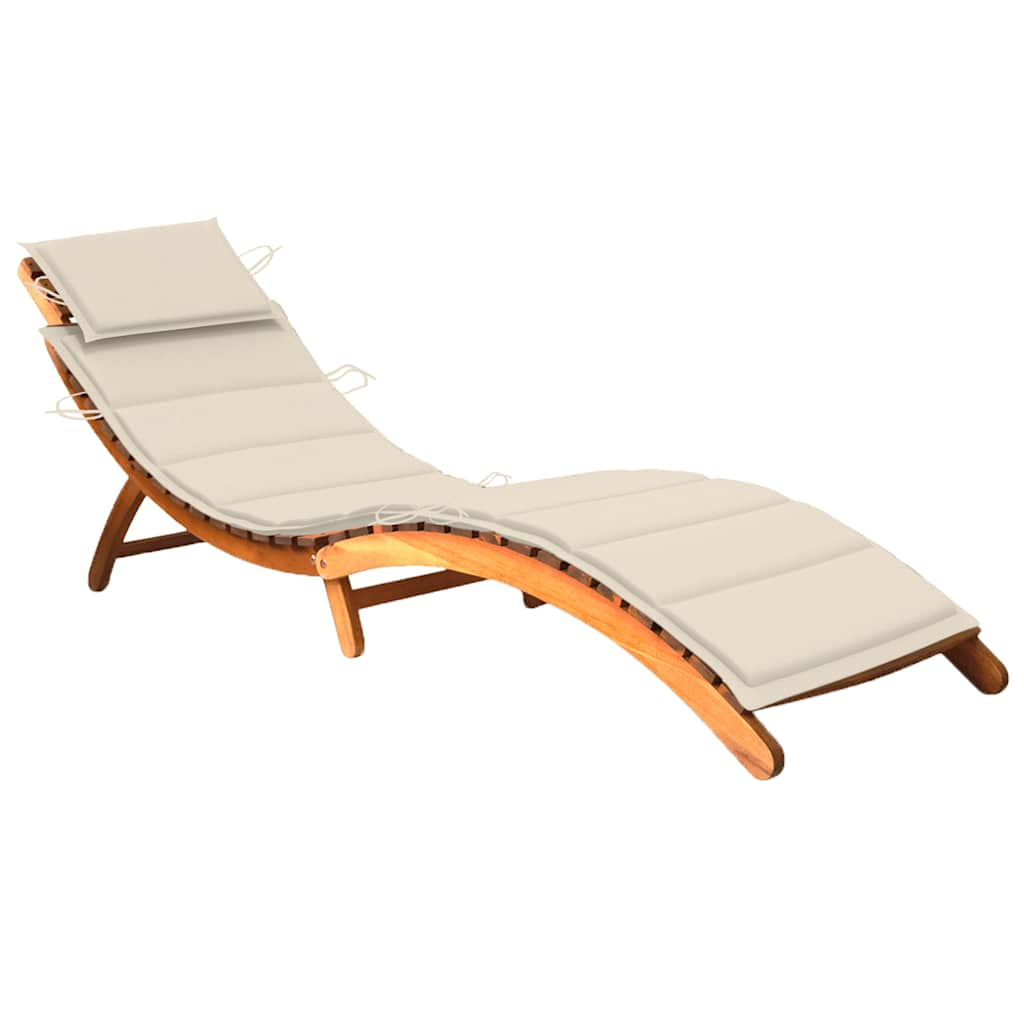 Patio Sun Lounger With Cushion Solid Acacia Wood