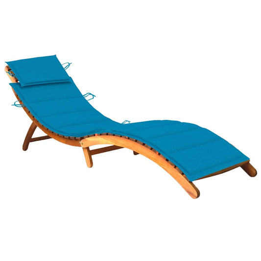 Patio Sun Lounger With Cushion Solid Acacia Wood