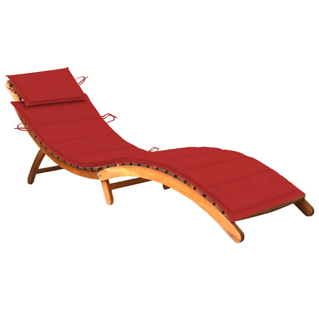 Patio Sun Lounger With Cushion Solid Acacia Wood