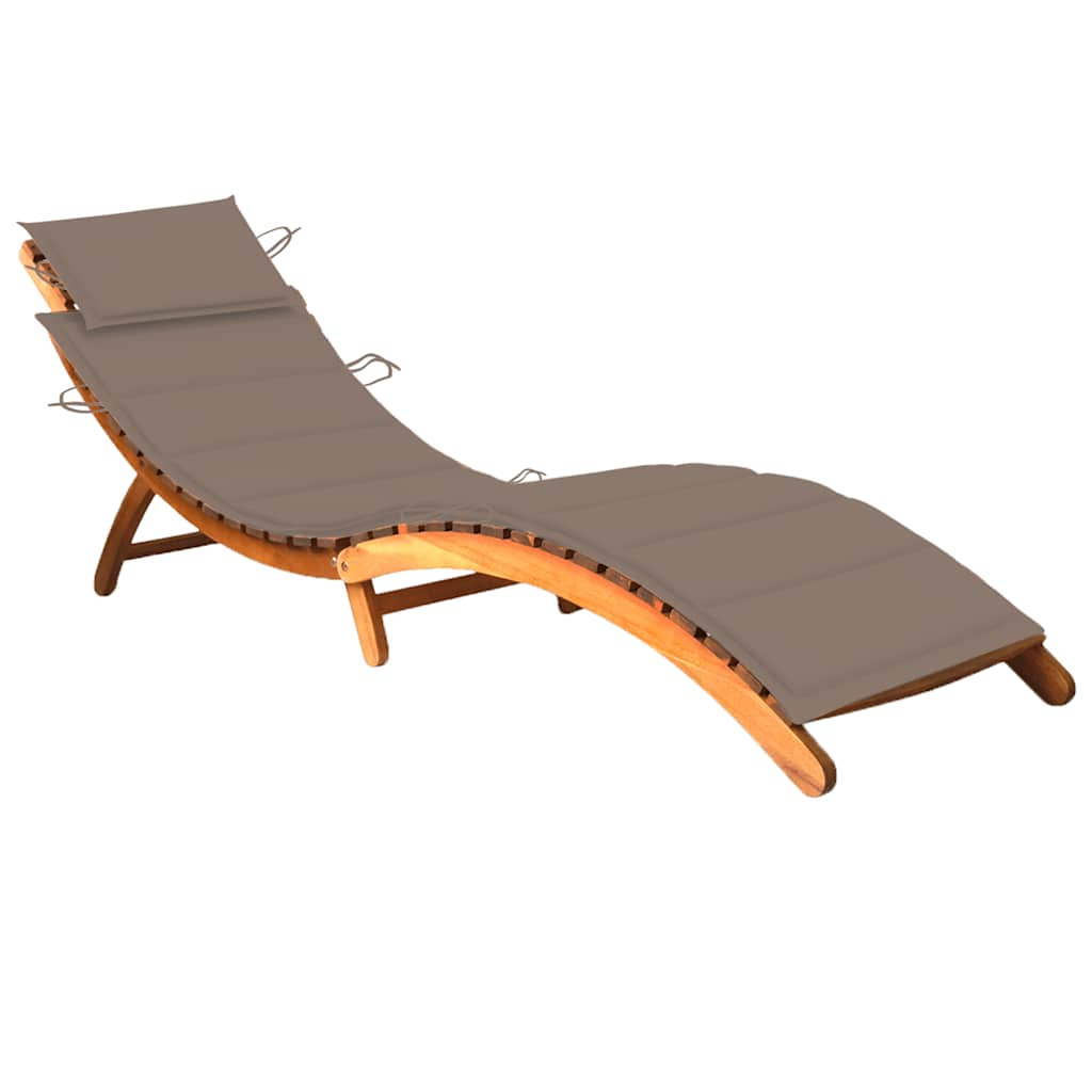 Patio Sun Lounger With Cushion Solid Acacia Wood