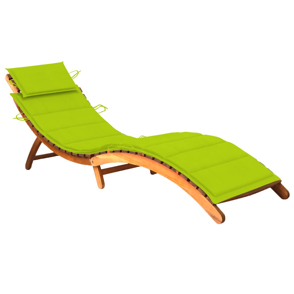 Patio Sun Lounger With Cushion Solid Acacia Wood