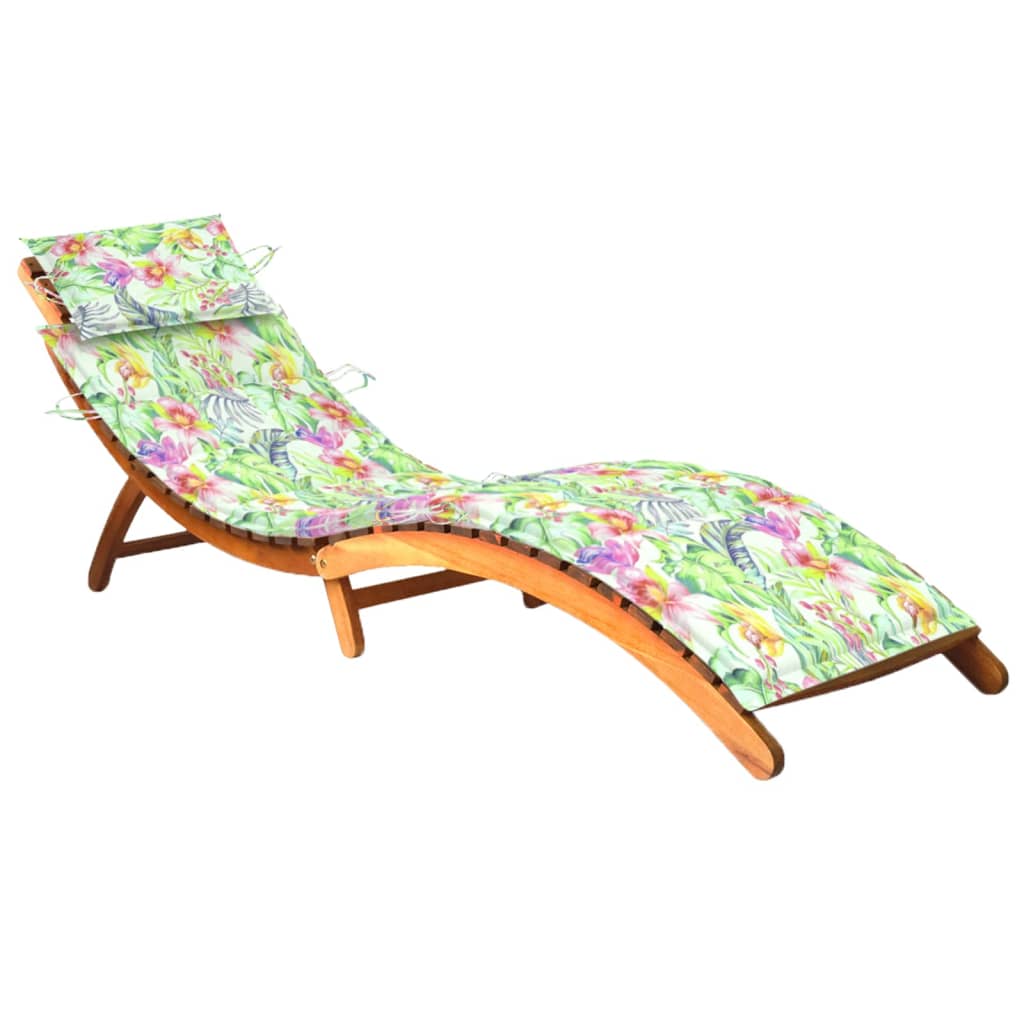 Patio Sun Lounger With Cushion Solid Acacia Wood