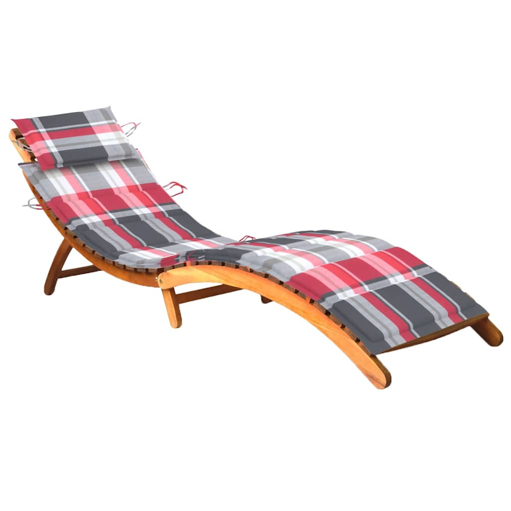 Patio Sun Lounger With Cushion Solid Acacia Wood