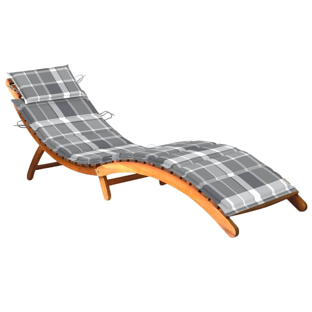 Patio Sun Lounger With Cushion Solid Acacia Wood