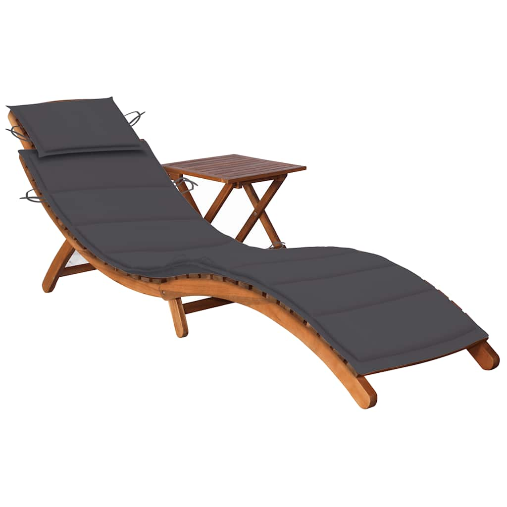 Patio Sun Lounger With Cushion Solid Acacia Wood