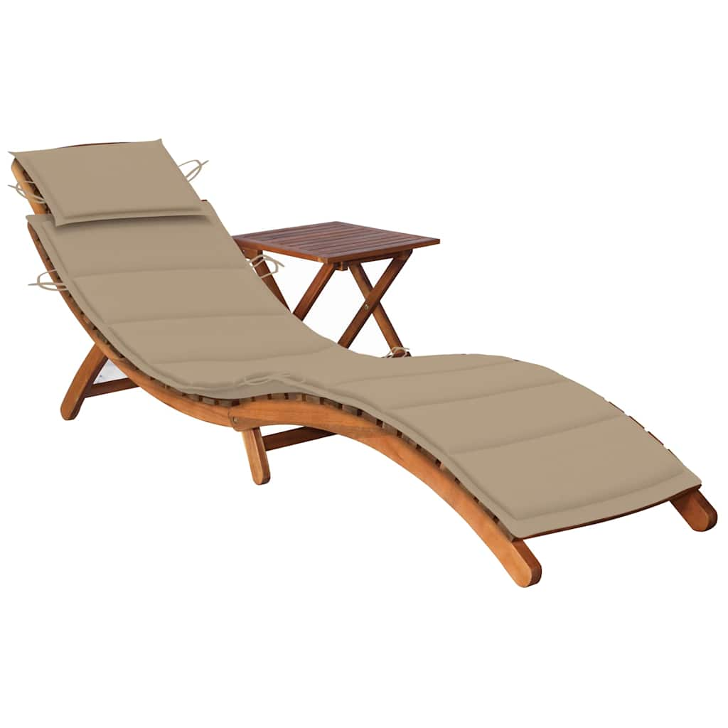 Patio Sun Lounger With Cushion Solid Acacia Wood